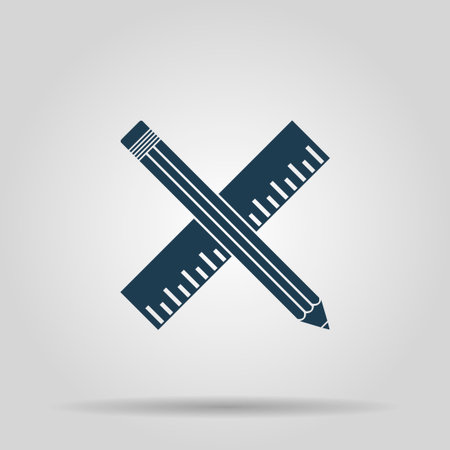 Pencil with ruler icon. Flat design style.のイラスト素材