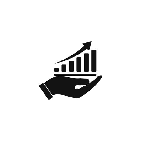 chart icon with hand, vector illustration. Flat design styleのイラスト素材