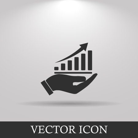 chart icon with hand, vector illustration. Flat design styleのイラスト素材