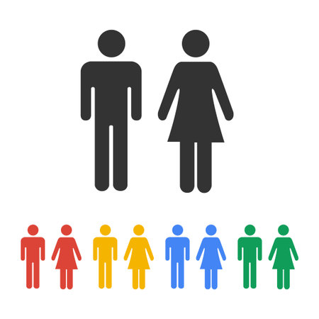 Vector man and woman icons, toilet sign, restroom icon, minimal style, pictogramのイラスト素材