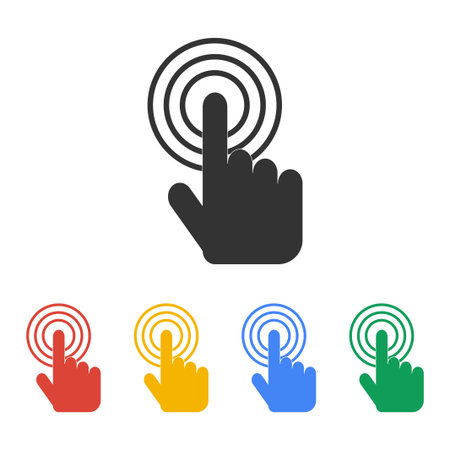 Sign emblem vector illustration. Hand with touching a button or pointing fingerのイラスト素材