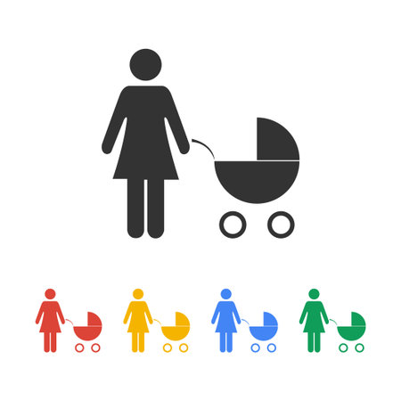 Woman with pram pictogram flat icon. design style eps 10のイラスト素材