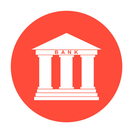 Bank icon in flat style with the building facade with three pillars illustrationのイラスト素材