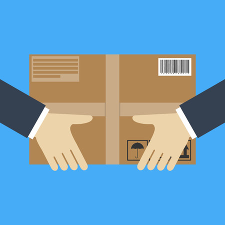 Delivery concept. Hand holding package. Flat styleのイラスト素材