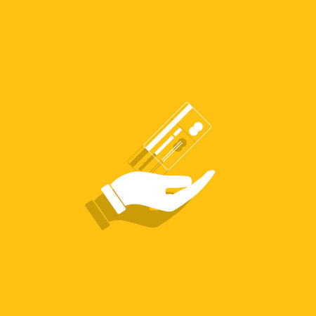 Bank credit card with hand, vector illustration. Flat design style.のイラスト素材