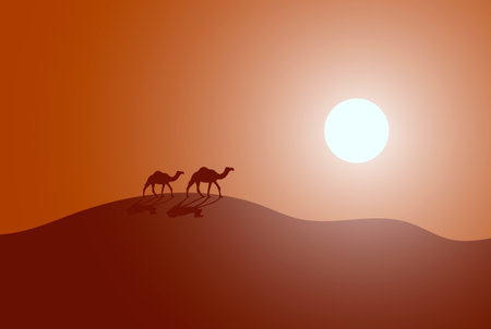 Vector illustration of caravan in a desert. Modern designのイラスト素材