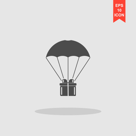 Gift box flying on parachute, delivery service, bonus concept.のイラスト素材