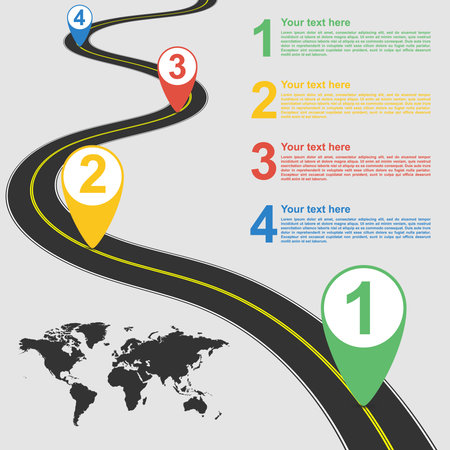 Road infographic with colorful pin pointer vector illustrationのイラスト素材