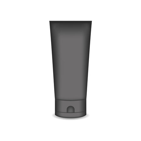 White glossy plastic bottle for shampoo, shower gel, lotion, body milk, bath foam. Realistic packaging mockup template. Front view. Vector illustrationのイラスト素材