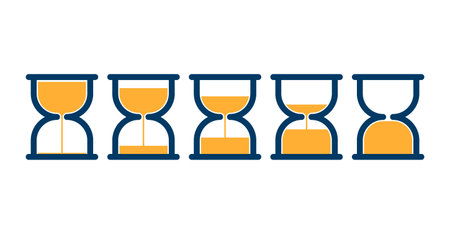 Transparent sandglass icons set, time hourglass, sandclock, flat design