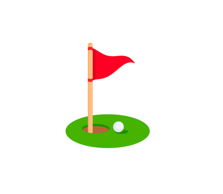Flag in Hole vector isolated icon. Golf Flag emoji illustration. Golf Hole with Flag vector isolated emoticonのイラスト素材