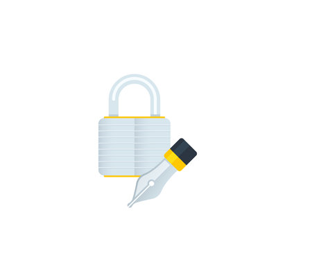Locker with pen vector isolated icon. Emoji illustration. Padlock with fountain pen vector emoticonのイラスト素材