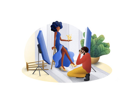 photographer works in studio with model. illustrationの写真素材