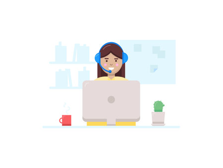 Young girl a call operator. Customer suppotingの写真素材
