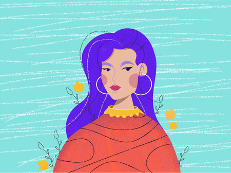 girl portrait. turquoise background. beauty female illustrationの写真素材
