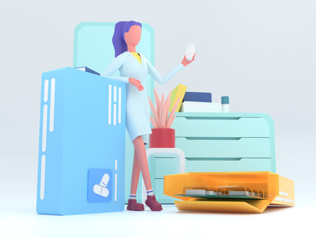 Healthcare series: Pharmacist. Pharmacist at work 3d renderの写真素材
