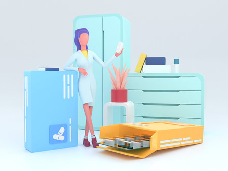 Healthcare series: Pharmacist. Pharmacist at work 3d renderの写真素材