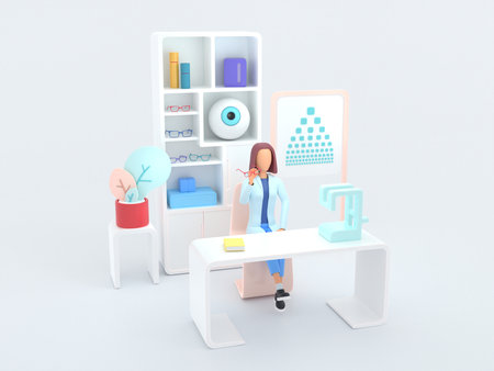Healthcare series: Ophthalmologist. Ophthalmologist specialist at work 3d renderの写真素材