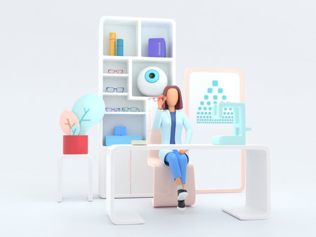 Healthcare series: Ophthalmologist. Ophthalmologist specialist at work 3d renderの写真素材