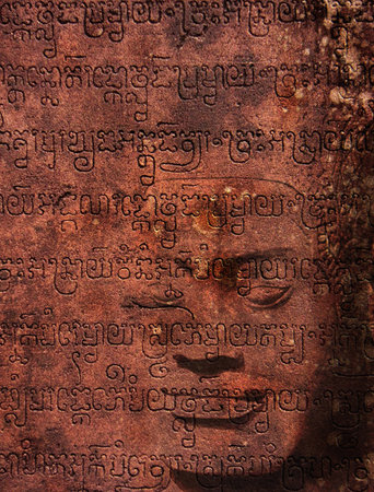ancient Angkor tablet with extinct language writingsの写真素材
