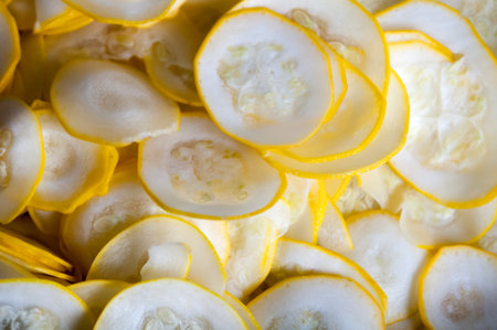 fresh slices of organic zucchini の写真素材