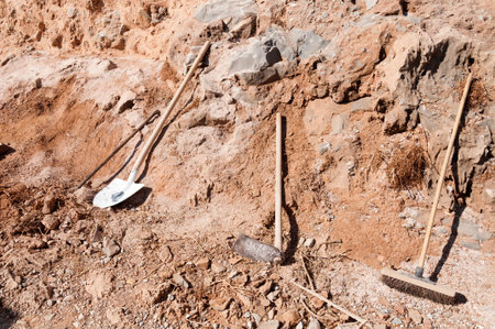 Builders tillage tools on the ground