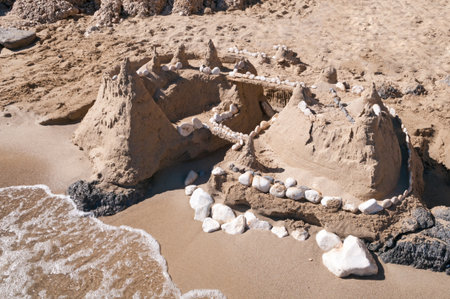 Sand castle in Crete island beach, Greeceの写真素材