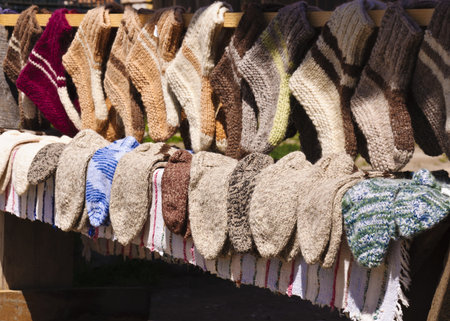 Handmade wool socks from Viscri village, Transylvaniaの写真素材