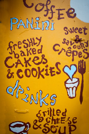 menu board with hot drinks and appetizersの写真素材