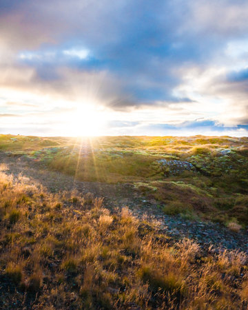 Amazing sunset in icelandの写真素材