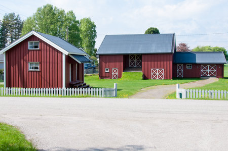 Gardermoen, Norway - May 20, 2014 Norwegian wooden traditional architecture on May 20, 2014 in Gardermoen, Norwayのeditorial素材