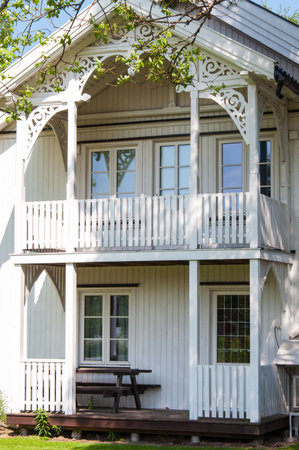 Gardermoen, Norway - May 20, 2014:Norwegian wooden traditional architecture on May 20, 2014 in Gardermoen, Norwayのeditorial素材