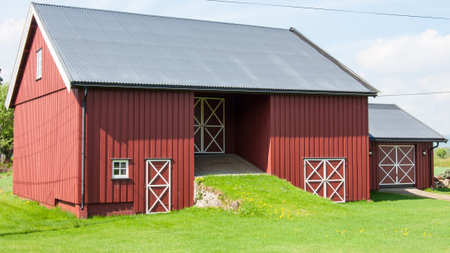 Gardermoen, Norway - May 20, 2014:Norwegian wooden traditional architecture on May 20, 2014 in Gardermoen, Norwayのeditorial素材