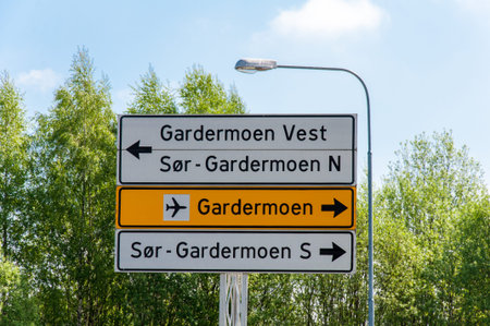 Norway - road directions sign to Gardermoenの写真素材