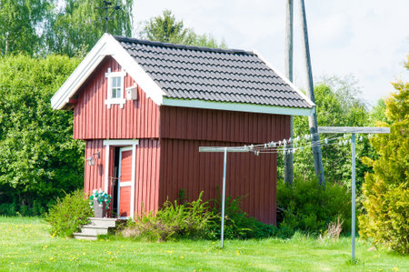 Gardermoen, Norway - May 20, 2014:Norwegian wooden traditional architecture on May 20, 2014 in Gardermoen, Norwayのeditorial素材