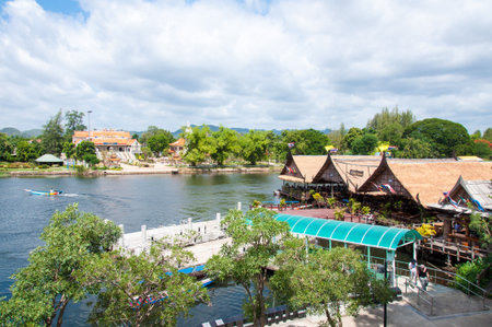 Kanchanaburi, Thailand - May 23, 2014:View over River Kwai, Kanchanaburi province, Thailand.のeditorial素材
