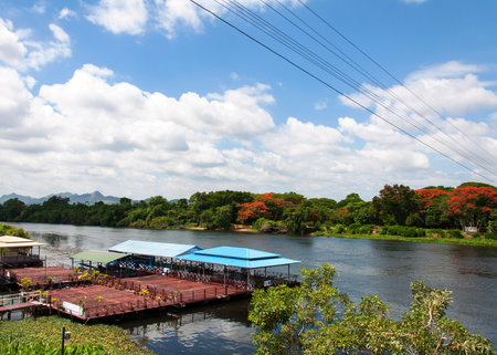 Kanchanaburi, Thailand - May 23, 2014:View over River Kwai, Kanchanaburi province, Thailand.のeditorial素材