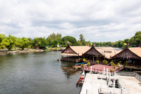 Kanchanaburi, Thailand - May 23, 2014:View over River Kwai, Kanchanaburi province, Thailand.のeditorial素材