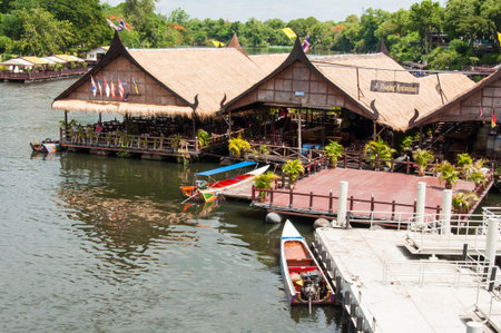 Kanchanaburi, Thailand - May 23, 2014:View over River Kwai, Kanchanaburi province, Thailand.のeditorial素材