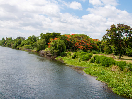 Kanchanaburi, Thailand - May 23, 2014:View over River Kwai, Kanchanaburi province, Thailand.のeditorial素材