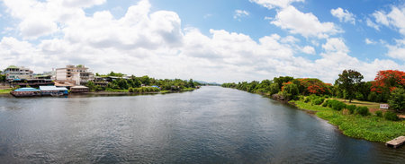 Kanchanaburi, Thailand - May 23, 2014:View over River Kwai, Kanchanaburi province, Thailand.のeditorial素材