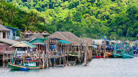 Koh Kood Island, Thailand - May 26, 2014: View of Baan Ao Salad port and fishing village on Koh Kood Island, Thailand.Koh Kood (Ko Kut) is the last Island in the Eastern Thai waters and very close to the Cambodian border.The residents of Koh Kood still maのeditorial素材