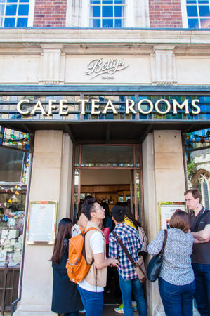 York, North Yorkshire, United Kingdom - August 9, 2014: Street view over Betty's Tea Rooms, York, England.Bettys CafÃ© Tea Rooms are traditional tea rooms serving traditional meals with influences both from Switzerland and Yorkshire.のeditorial素材