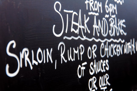 Close up on traditional British menu signの写真素材