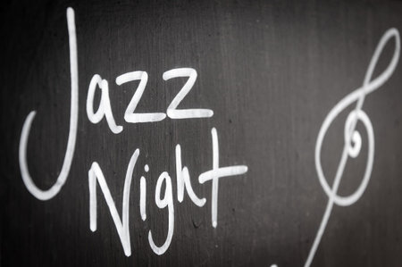 Jazz Night advertisement sign on blackboardの写真素材