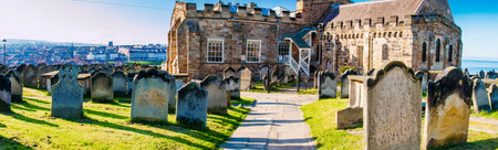 Scenic view of Whitby city in autumn sunny day.の写真素材
