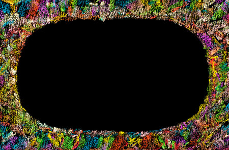 Colorful frame image isolated on black background, copy space available.Hand drawing on blackboard, horizontal shot, creativity conceptの写真素材