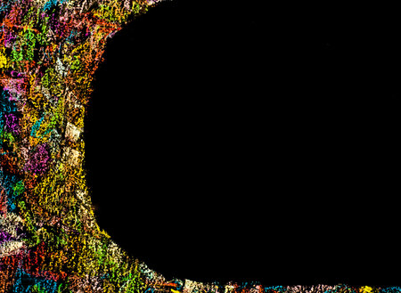 Colorful frame image isolated on black background, copy space available.Hand drawing on blackboard, horizontal shot, creativity conceptの写真素材