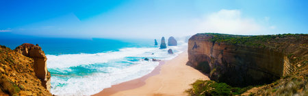 The Twelve Apostles, a famous collection of limestone stacks off the shore of the Port Campbell...