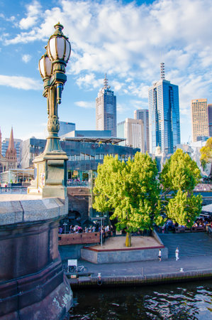 Melbourne, Australia - February 20, 2015: View over Yarra River and City Skyscrapers from Princes Bridge.It has been ranked the world\'s most livable city since 2011, often referred to as Australia\'s cultural capital.のeditorial素材